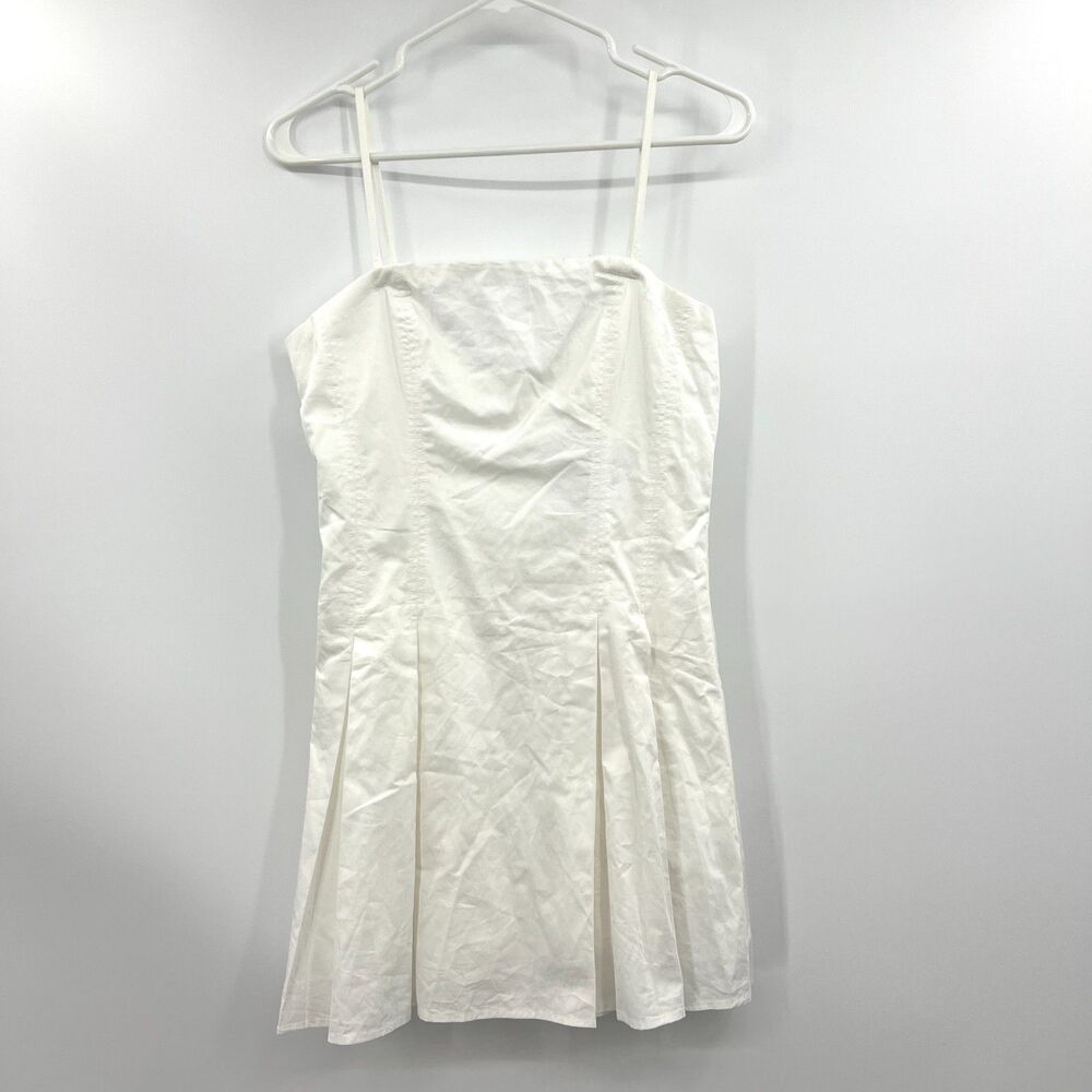Pants Store White Mini Dress Small Pleated Adjustable Straps Fit Flare NEW Sz S